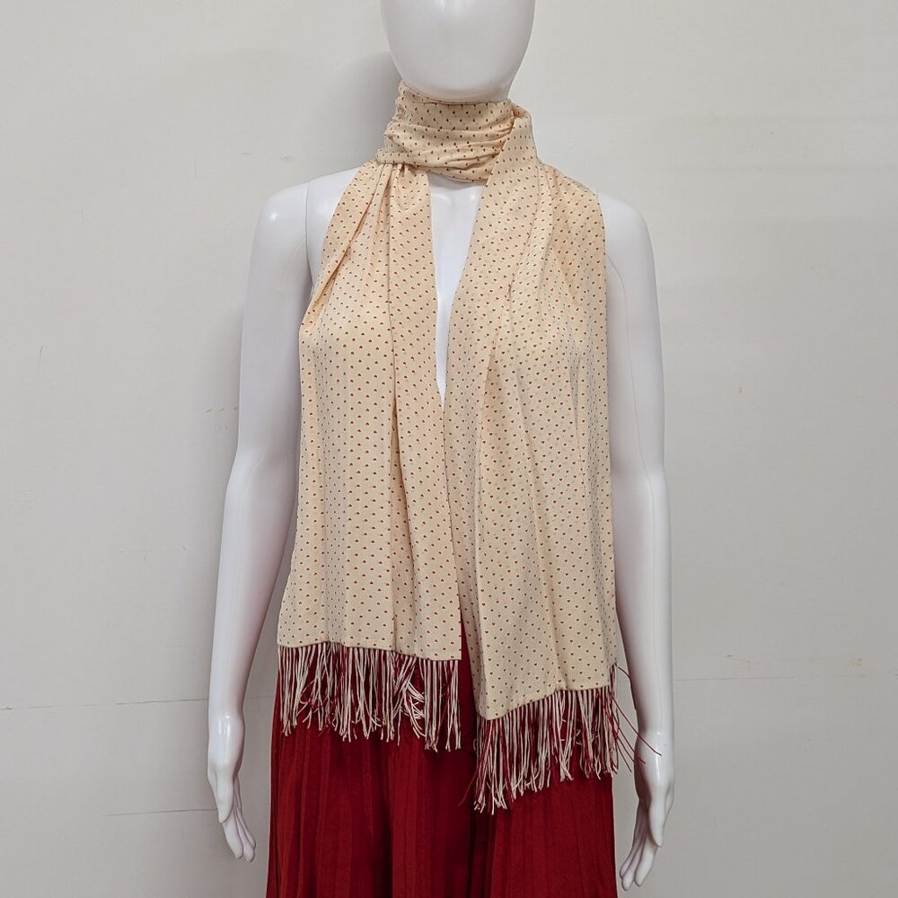 Vintage Saint Laurent red and white heart blouse with scarf long pleated skirt - Picture 7 of 11